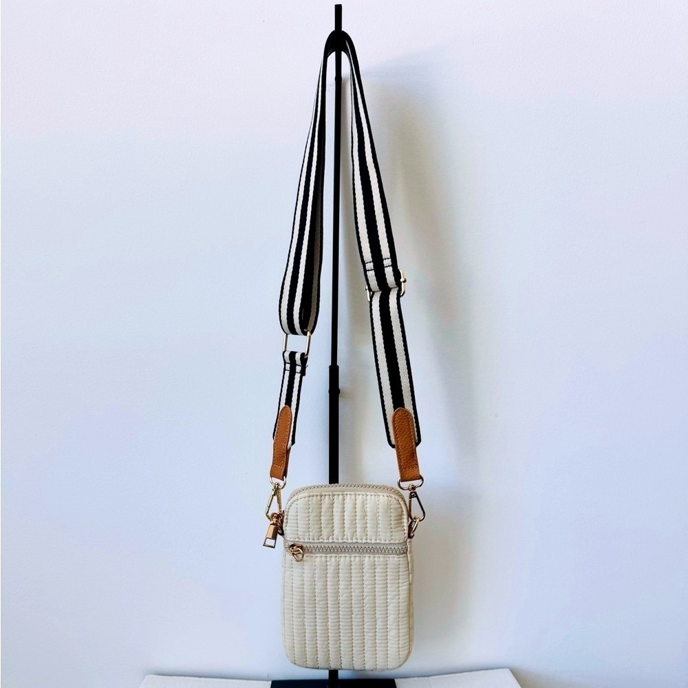 Quilted Crossbody Bag Shiraleah Cream and Striped Strap